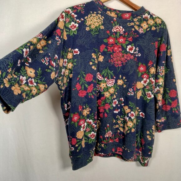 Vintage Large Skirt And Shirt Knit Outfit Set Blue Floral Cottagecore Soft USA - Picture 15 of 16